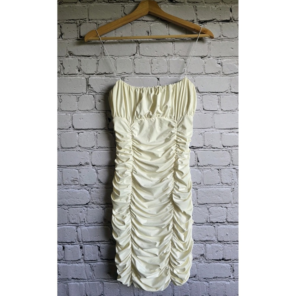 Meshki Cream White Ruched Bridal Sleeveless Strappy Mini Dress Size Medium